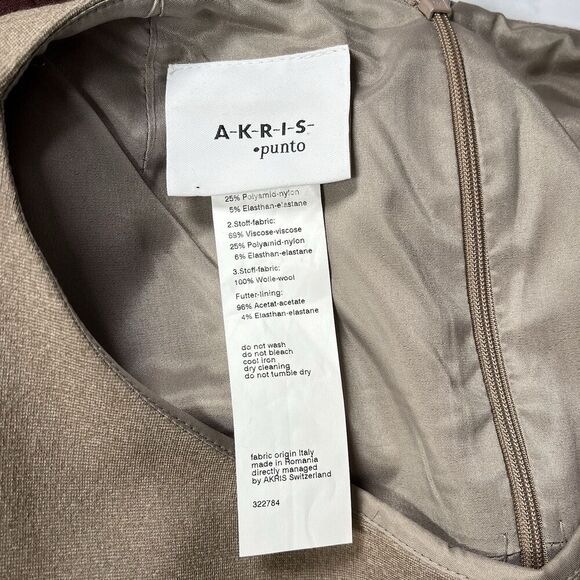 AKRIS PUNTO Sz US 8 Tan Maroon Red Sheath Dress Viscose Wool Blend Art To Wear - Picture 12 of 14